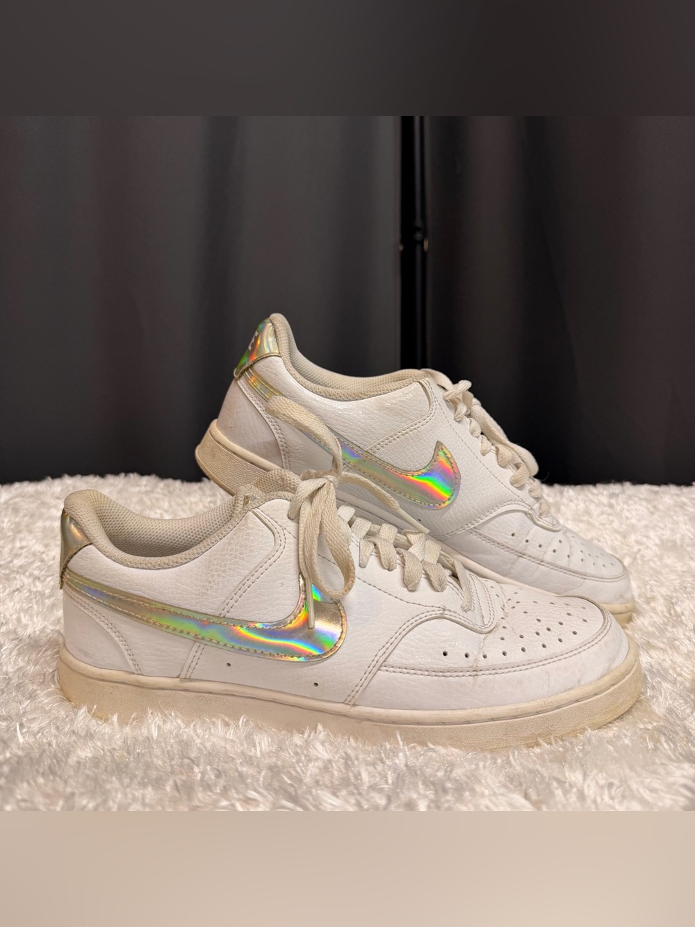 Nike Women's Court Vision Low White / Iridescent Swoosh Size 10 Women